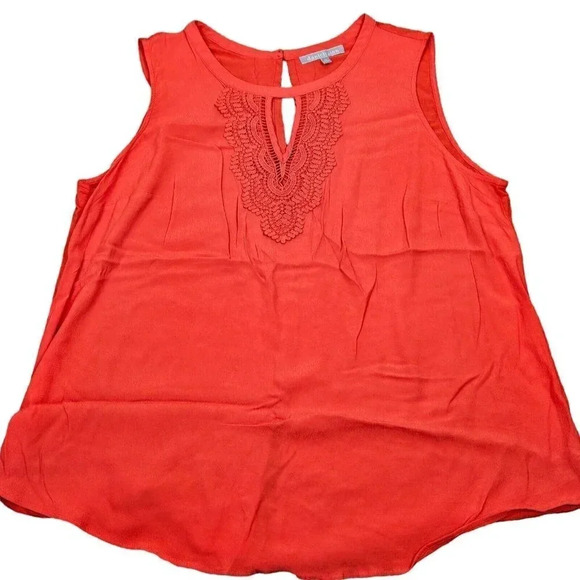 Daniel Rainn Orange Blouse Sleeveless Size 2X Embroidered Accents Front and Back - Picture 2 of 10
